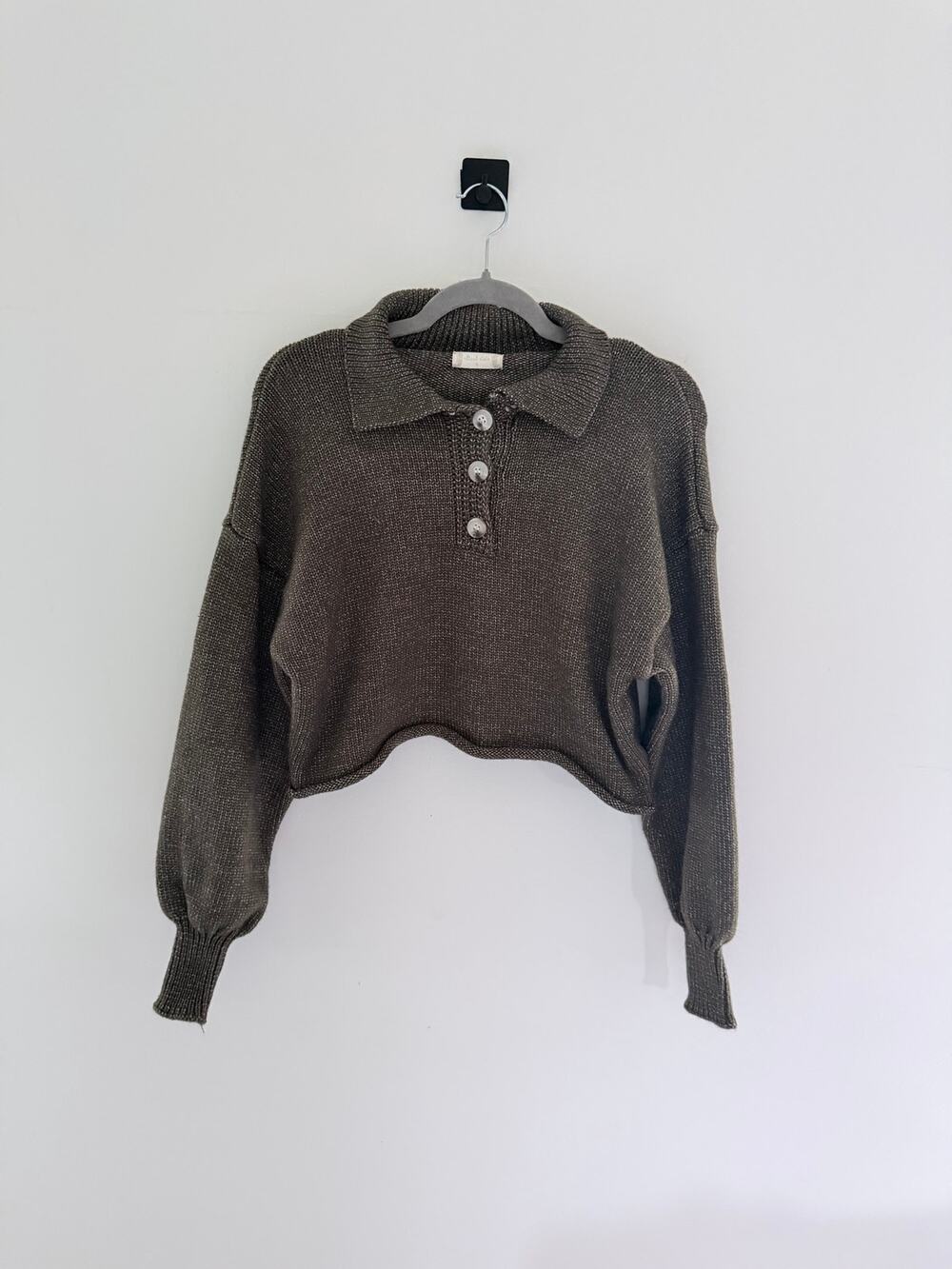 Altar'd State Brown Knit Cropped Polo Sweater-Size Small